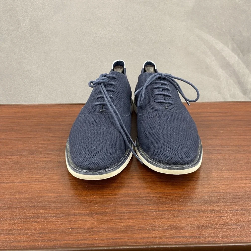 Aldo Nalian Mens US 9.5 Dress Shoes Navy Blue Cap Toe Lace Up Oxford Formal